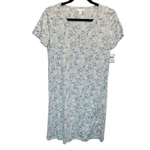 Charter Club Macy's Short Sleeve Cotton Essentials Chemise Grey Paisley XS New